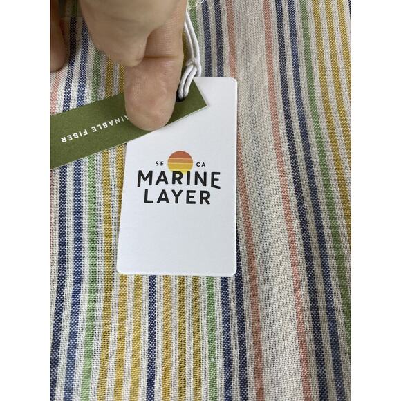 Marine Layer Linen Laney Mini Dress Beachy Stripe XL Removable Braided Belt - Picture 4 of 9